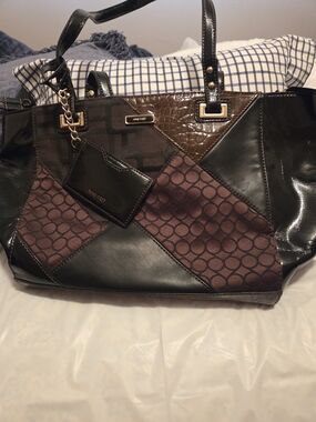 Nine West Brown and Black Patchwork Tote with Cardholder